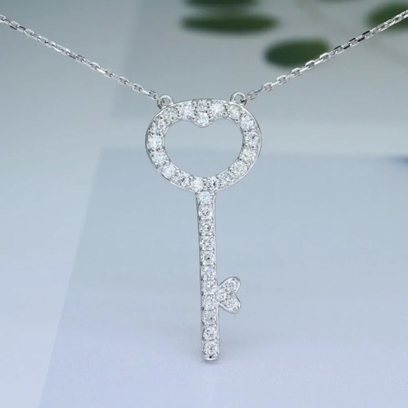 🍁 Key Hollow Heart CZ Dainty Micro Pave Beautiful Necklace for Women, EVGG1060 - Picture 5 of 5